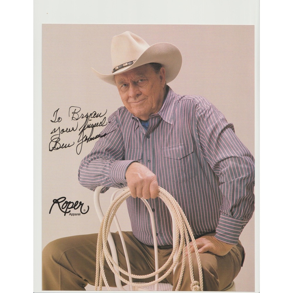 Ben Johnson Signed Autograph Roper Apparel Promo Photo 8.5x11 Western Actor